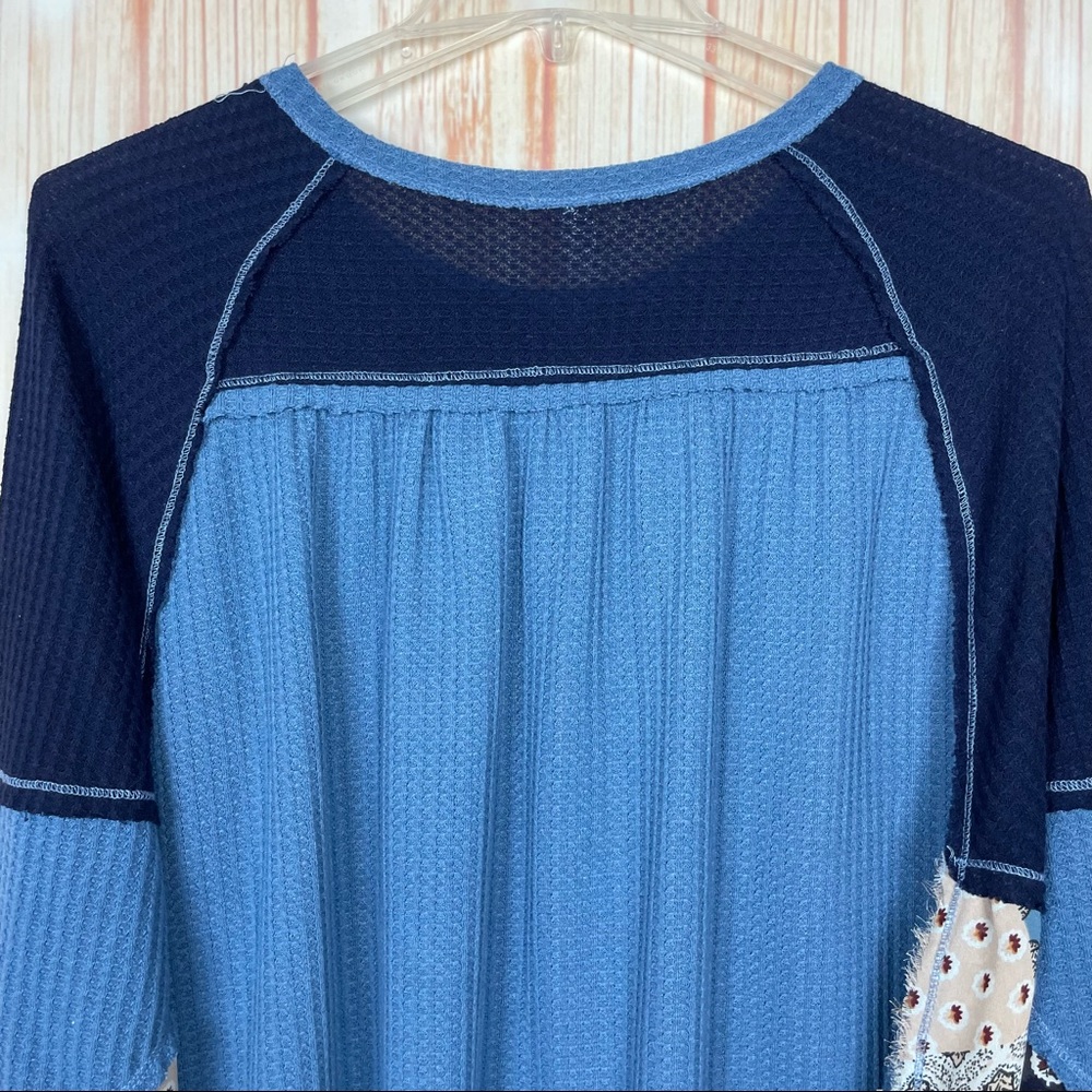 Oversized Patchwork Thermal Blouse Sweater (L) - image 6